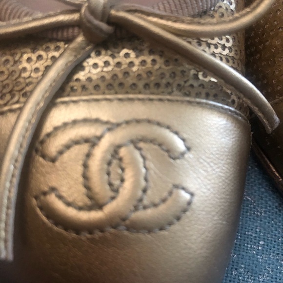 RARE❤️Chanel Gold sequined ballet flats ❤️ size 38 made in Italy - Picture 12 of 14